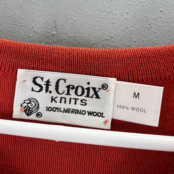 St Croix Knits Pullover Sweater size M Men Burnt Orange Merino Wool V Neck - Picture 4 of 4